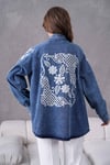 Soren İşlemeli Kot Kimono  - Koyu Mavi