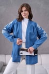 Soren İşlemeli Kot Kimono  - Mavi