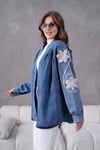 Vera İşlemeli Kot Kimono  - Lacivert