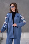 Verona İşlemeli Keten Kimono Takım - Lacivert