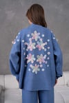 Verona İşlemeli Keten Kimono Takım - Lacivert