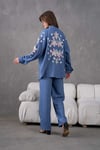Verona İşlemeli Keten Kimono Takım - Lacivert
