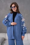 Verona İşlemeli Keten Kimono Takım - Lacivert
