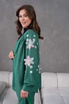 Verona İşlemeli Keten Kimono Takım - Yeşil