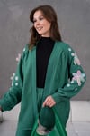 Verona İşlemeli Keten Kimono Takım - Yeşil