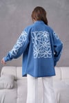 Virel İşlemeli Kot Kimono  - Mavi