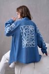 Virel İşlemeli Kot Kimono  - Mavi