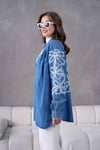 Virel İşlemeli Kot Kimono  - Mavi
