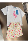 Flamingo Desenli Tshirt ve Şort Kız Çocuk İkili Takım