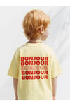 Unisex Sarı Bonjour Detay Baskılı Kısa Kollu T-shirt