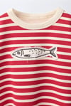 Balık detaylı çizgili sweatshirt 