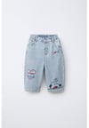 Love nakışlı jean pantolon