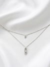 Oval Nokta Detaylı Zirkon Taşlı Silver Çıtır Kolye