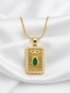 Yeşil Damla Taşlı Madalyon Gold Kolye