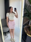 Pembe yumuşak kot etek
