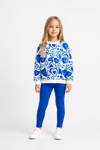 Kalp Desenli Sweatshirt Tayt İkili Takım Saks Mavi