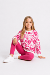 Kalp Desenli Sweatshirt Tayt İkili Takım Pembe