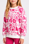 Kalp Desenli Sweatshirt Tayt İkili Takım Pembe