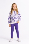 Kalp Desenli Sweatshirt Tayt İkili Takım Mor