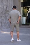 Çağla Yeşili Renk Gömlek Şort Erkek Keten Takım Oversize Kalıp