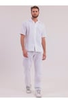 Erkek Beyaz Keten Takım Oversize Gömlek & Pantolon 2’li Set Bağcıklı Rahat Yazlık Kombin