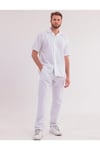 Erkek Beyaz Keten Takım Oversize Gömlek & Pantolon 2’li Set Bağcıklı Rahat Yazlık Kombin