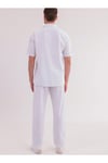 Erkek Beyaz Keten Takım Oversize Gömlek & Pantolon 2’li Set Bağcıklı Rahat Yazlık Kombin