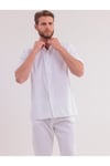Erkek Beyaz Keten Takım Oversize Gömlek & Pantolon 2’li Set Bağcıklı Rahat Yazlık Kombin