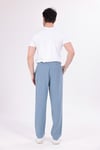 Erkek Buz Mavi Jogger Pantolon Beli Lastikli Bağcıklı %100 Pamuk Keten Baggy Rahat Günlük Pantolon