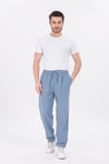 Erkek Buz Mavi Jogger Pantolon Beli Lastikli Bağcıklı %100 Pamuk Keten Baggy Rahat Günlük Pantolon