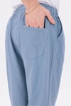 Erkek Buz Mavi Jogger Pantolon Beli Lastikli Bağcıklı %100 Pamuk Keten Baggy Rahat Günlük Pantolon