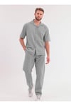 Erkek Çağla Yeşili Keten Takım Oversize Gömlek & Pantolon 2’li Set Bağcıklı Rahat Yazlık Kombin