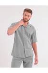 Erkek Çağla Yeşili Keten Takım Oversize Gömlek & Pantolon 2’li Set Bağcıklı Rahat Yazlık Kombin