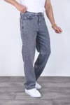 Erkek Gri Baggy Kot Pantolon - Geniş Kalıp Günlük Rahat Denim Jean