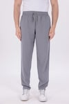 Erkek Gri Jogger Pantolon Beli Lastikli Bağcıklı %100 Pamuk Keten Baggy Rahat Günlük Pantolon