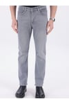 Erkek Gri Regular Fit Düz Paça Esnek Denim Kot Pantolon Günlük
