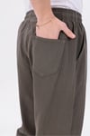 Erkek Haki Jogger Pantolon Beli Lastikli Bağcıklı %100 Pamuk Keten Baggy Rahat Günlük Pantolon