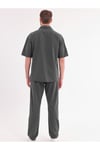 Erkek Haki Keten Takım Oversize Gömlek & Pantolon 2’li Set Bağcıklı Rahat Yazlık Kombin