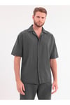 Erkek Haki Keten Takım Oversize Gömlek & Pantolon 2’li Set Bağcıklı Rahat Yazlık Kombin