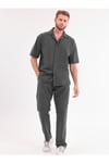Erkek Haki Keten Takım Oversize Gömlek & Pantolon 2’li Set Bağcıklı Rahat Yazlık Kombin
