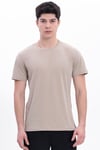Erkek Krem Basic Tişört – Regular Fit Bisiklet Yaka %100 Pamuk 30/1 Süprem Kumaş Günlük T-Shirt