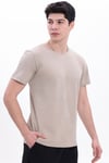 Erkek Krem Basic Tişört – Regular Fit Bisiklet Yaka %100 Pamuk 30/1 Süprem Kumaş Günlük T-Shirt