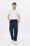 Erkek Lacivert Jogger Pantolon Beli Lastikli Bağcıklı %100 Pamuk Keten Baggy Rahat Günlük Pantolon