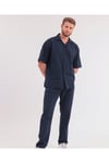 Erkek Lacivert Keten Takım Oversize Gömlek & Pantolon 2’li Set Bağcıklı Rahat Yazlık Kombin