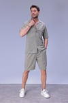 Erkek Rahat Kalıp Cepli Keten Gömlek ve Beli Lastikli Şort Yazlık Oversize Takım