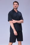 Erkek Rahat Kalıp Cepli Keten Gömlek ve Beli Lastikli Şort Yazlık Oversize Takım