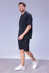 Erkek Rahat Kalıp Cepli Keten Gömlek ve Beli Lastikli Şort Yazlık Oversize Takım