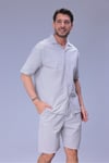 Erkek Rahat Kalıp Cepli Keten Gömlek ve Beli Lastikli Şort Yazlık Oversize Takım