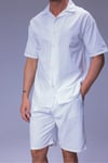 Erkek Rahat Kalıp Cepli Keten Gömlek ve Beli Lastikli Şort Yazlık Oversize Takım