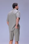 Erkek Rahat Kalıp Cepli Keten Gömlek ve Beli Lastikli Şort Yazlık Oversize Takım